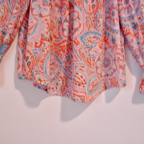 Talbots Floral Boho Peasant Blouse Top Ruffle Off Shoulder Loose Pink Orange XS - Picture 4 of 12